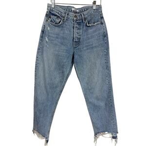 GRLFRND Blue Distressed Denim Jeans with Frayed Hem Size 27